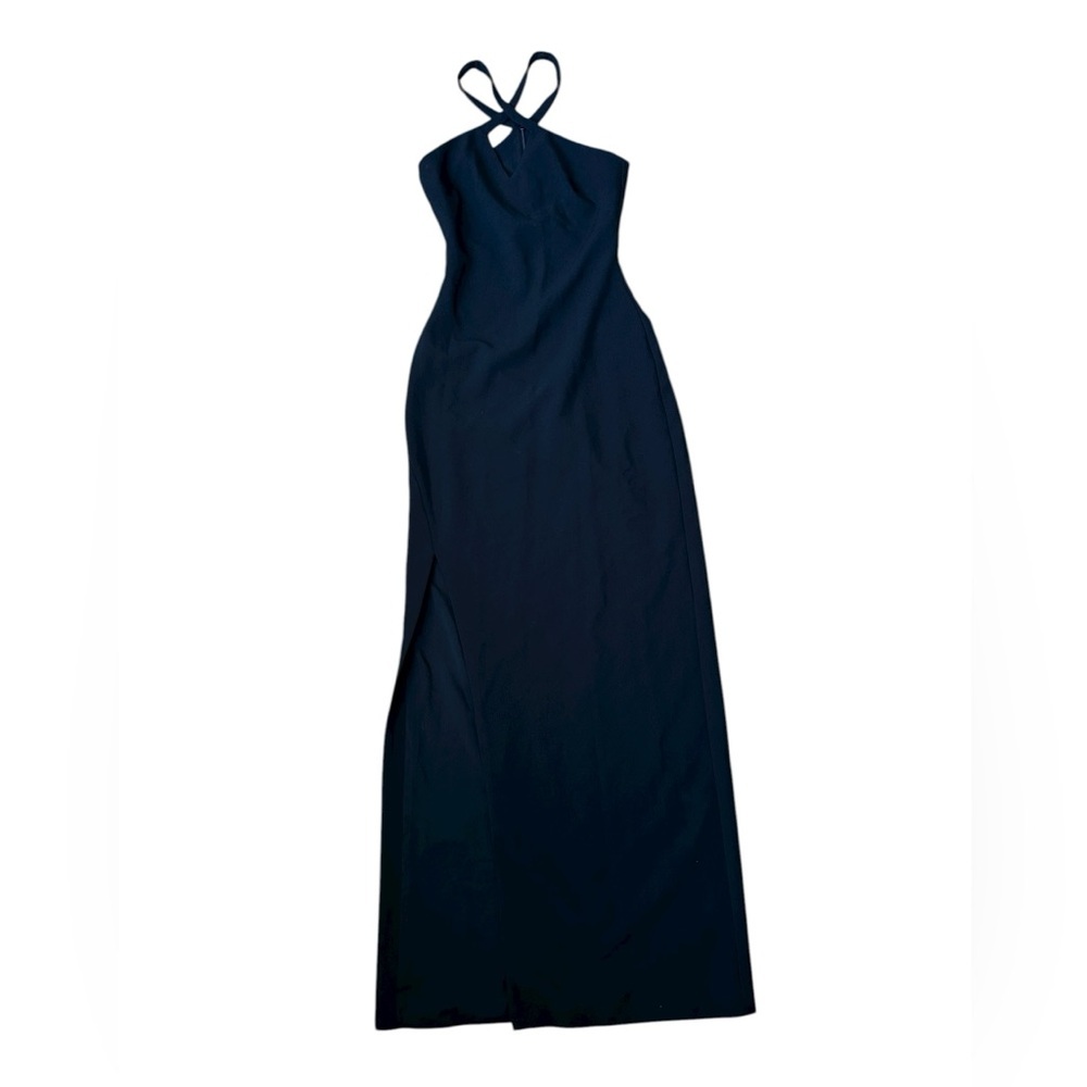Likely Black Long Halter Elegant Slit Dress